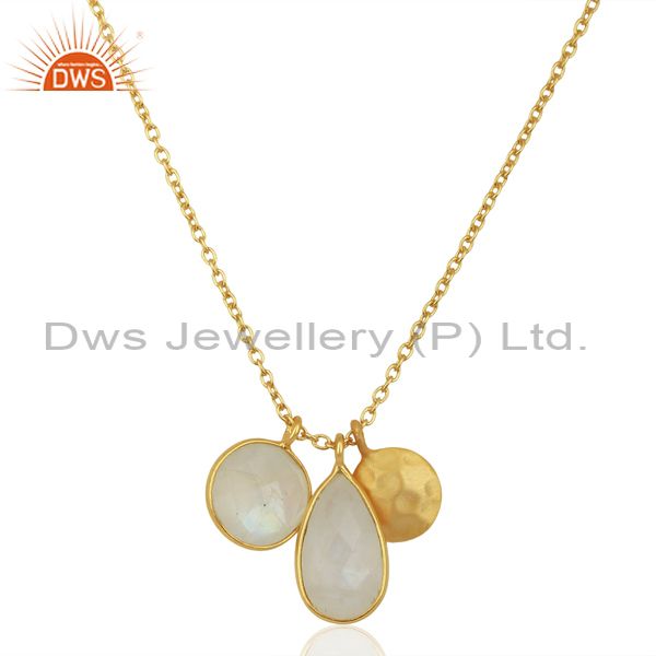 Rainbow moonstone multi stone 14k gold plated sterling silver chain pendant