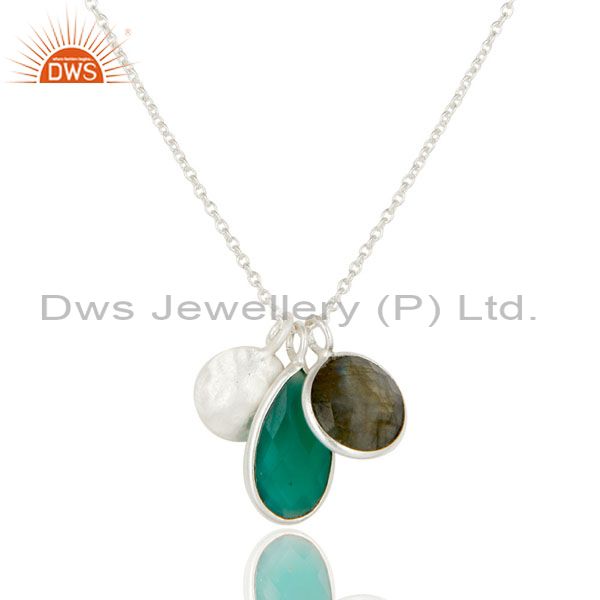 925 sterling silver green onyx and labradorite bezel set pendant with chain