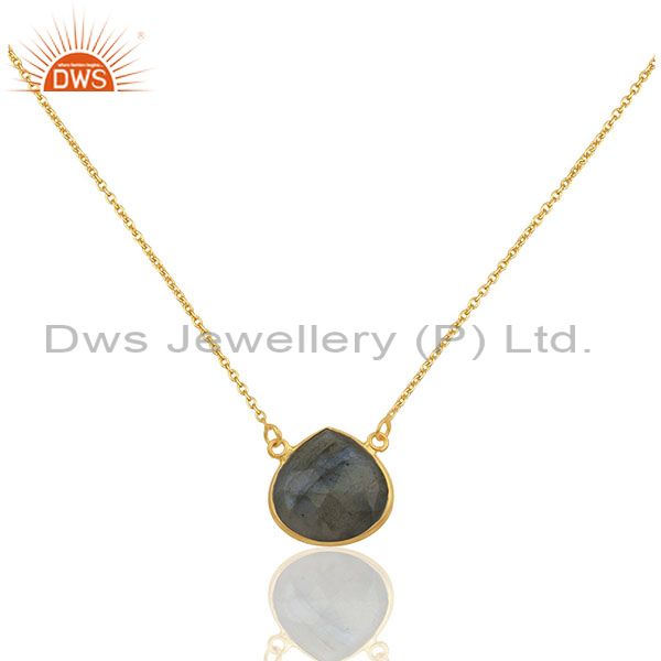 18k yellow gold plated sterling silver labradorite gemstone pendant with chain