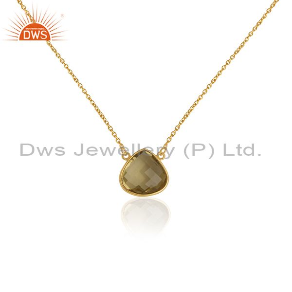 14k yellow gold plated sterling silver lemon topaz gemstone chain necklace