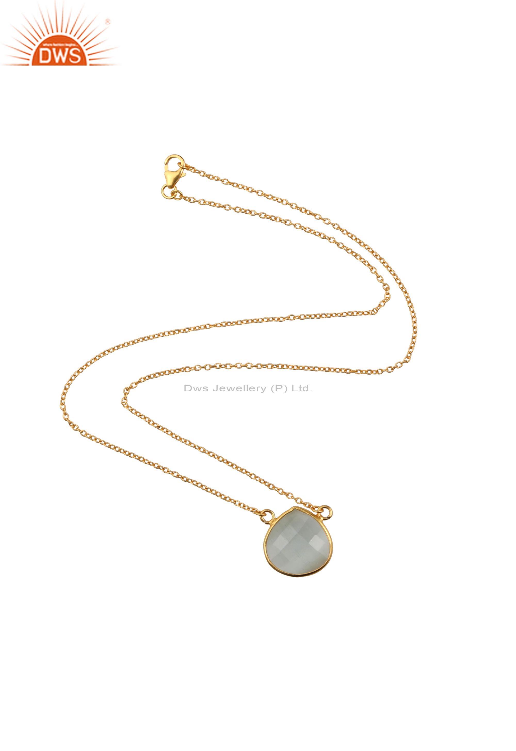 18k yellow gold plated sterling silver white moonstone pendant chain necklace