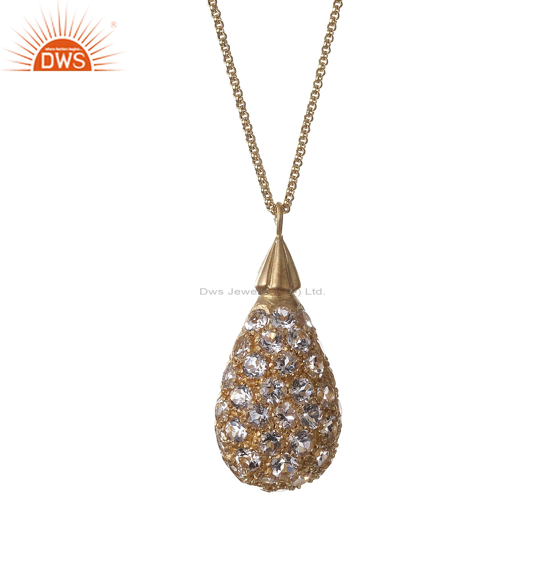 18k rose gold plated sterling silver white topaz drop pendant with chain