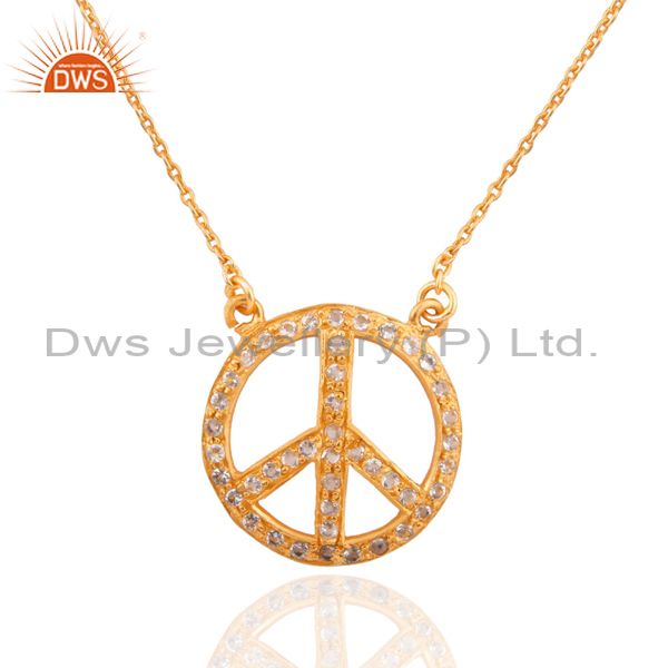 14k gold plated sterling silver white topaz peace-sign pendant necklace