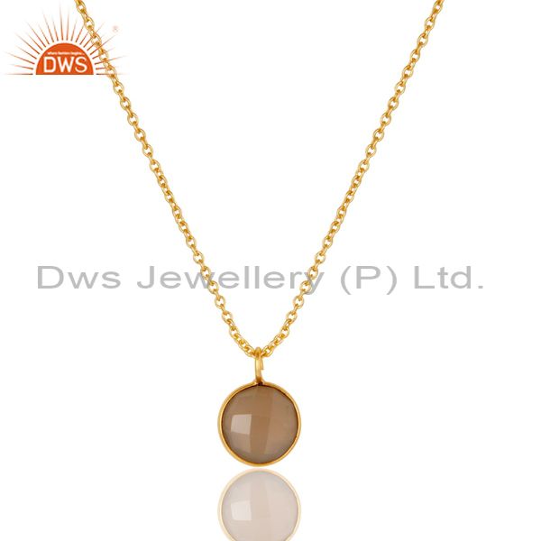 18k gold plated dyed faceted chalcedony bezel set brass chain pendant