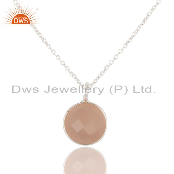 Dyed chalcedony round cut brass chain pendant necklace with solid silver plated