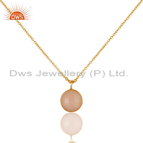 Dyed chalcedony round cut chain pendant necklace with 18k yellow gold plated