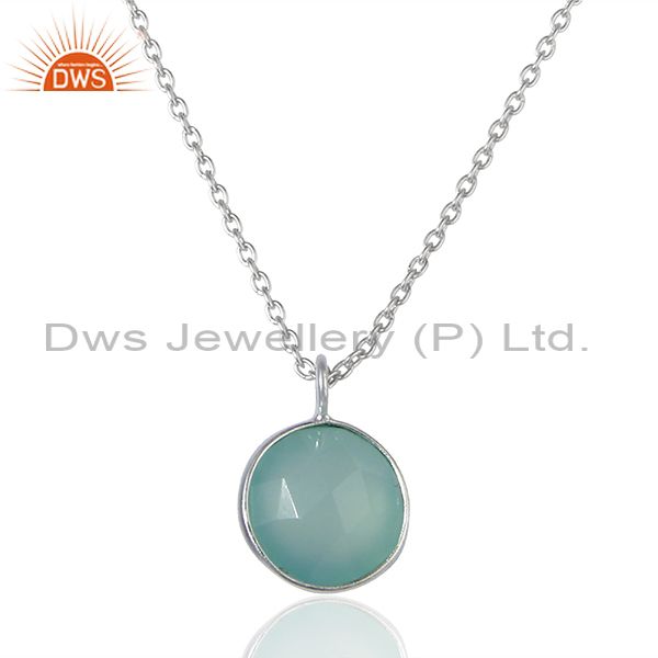Wholesale sterling fine silver aqua chalcedony gemstone pendant