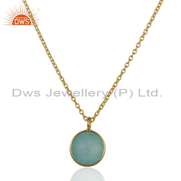 Gold plated 925 sterling silver aqua chalcedony gemstone pendant