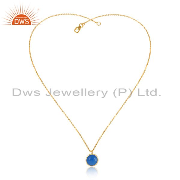 Handmade gold over silver 925 blue chalcedony charm necklace