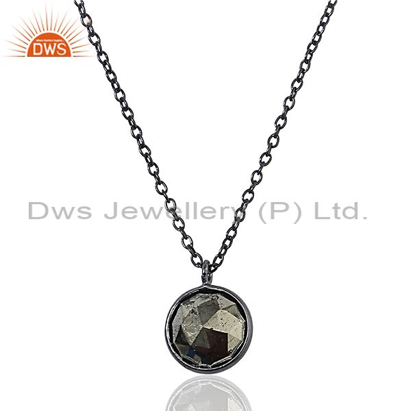 Black rhodium plated silver pyrite gemstone women chain necklace