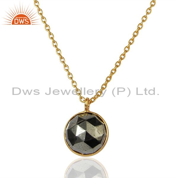 Pyrite gemstone gold plated 925 silver chain pendant jewelry supplier