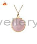 18k gold over silver faceted rose chalcedony gemstone bezel set pendant with chain