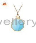 Oxidized solid sterling silver turquoise gemstone bezel set pendant with chain