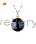 24k yellow gold plated sterling silver black onyx bezel set pendant with chain