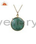 Oxidized solid sterling silver green onyx gemstone bezel set pendant with chain