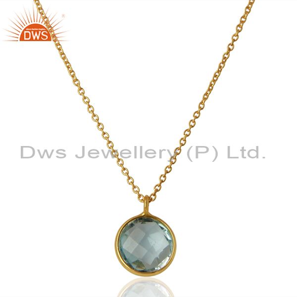 Gold plated blue topaz gemstone gold plated silver pendant jewelry