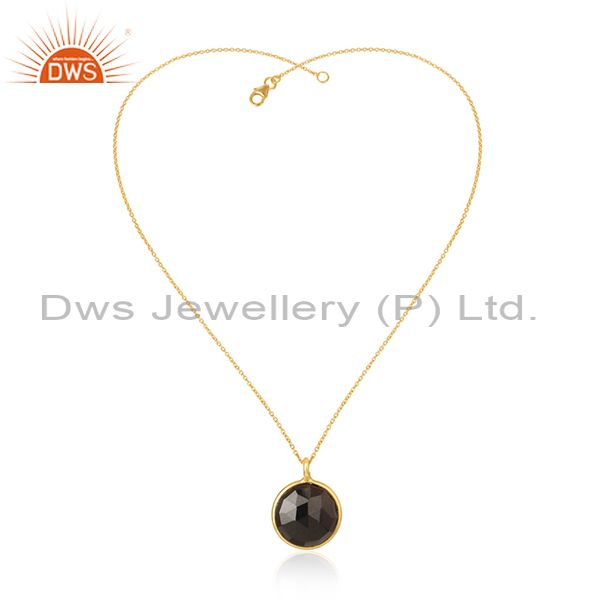 24k yellow gold plated sterling silver black onyx gemstone pendant with chain