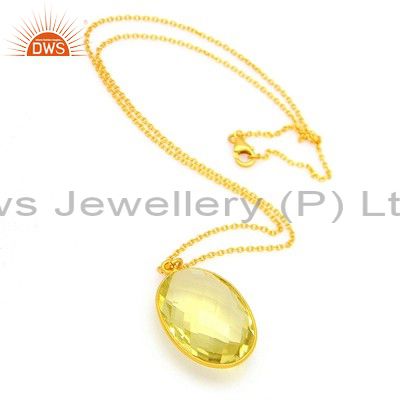 22k yellow gold plated sterling silver lemon topaz bezel set pendant with chain