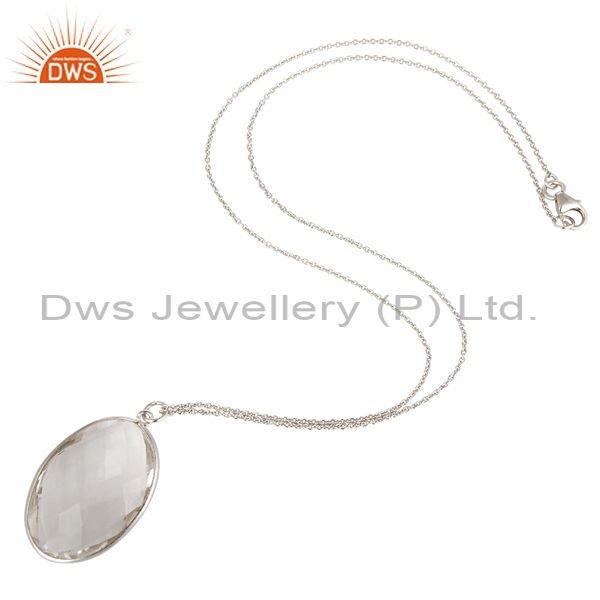 Sterling silver and oval shape crystal quartz gemstone handmade necklace