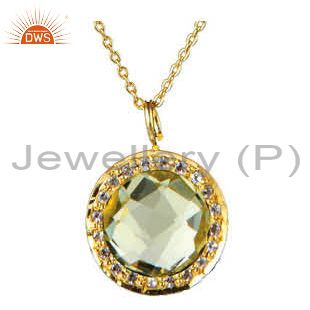 14k gold plated sterling silver lemon topaz and white topaz pendant with chain