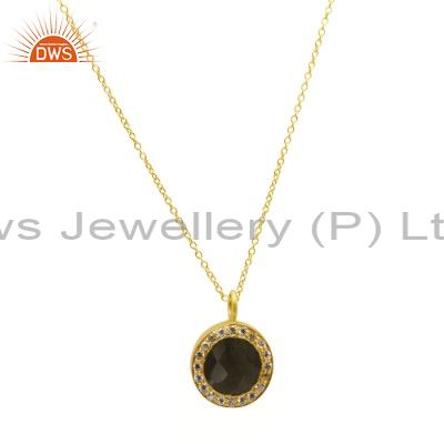 22k gold plated sterling silver smoky quartz and cz halo pendant with chain