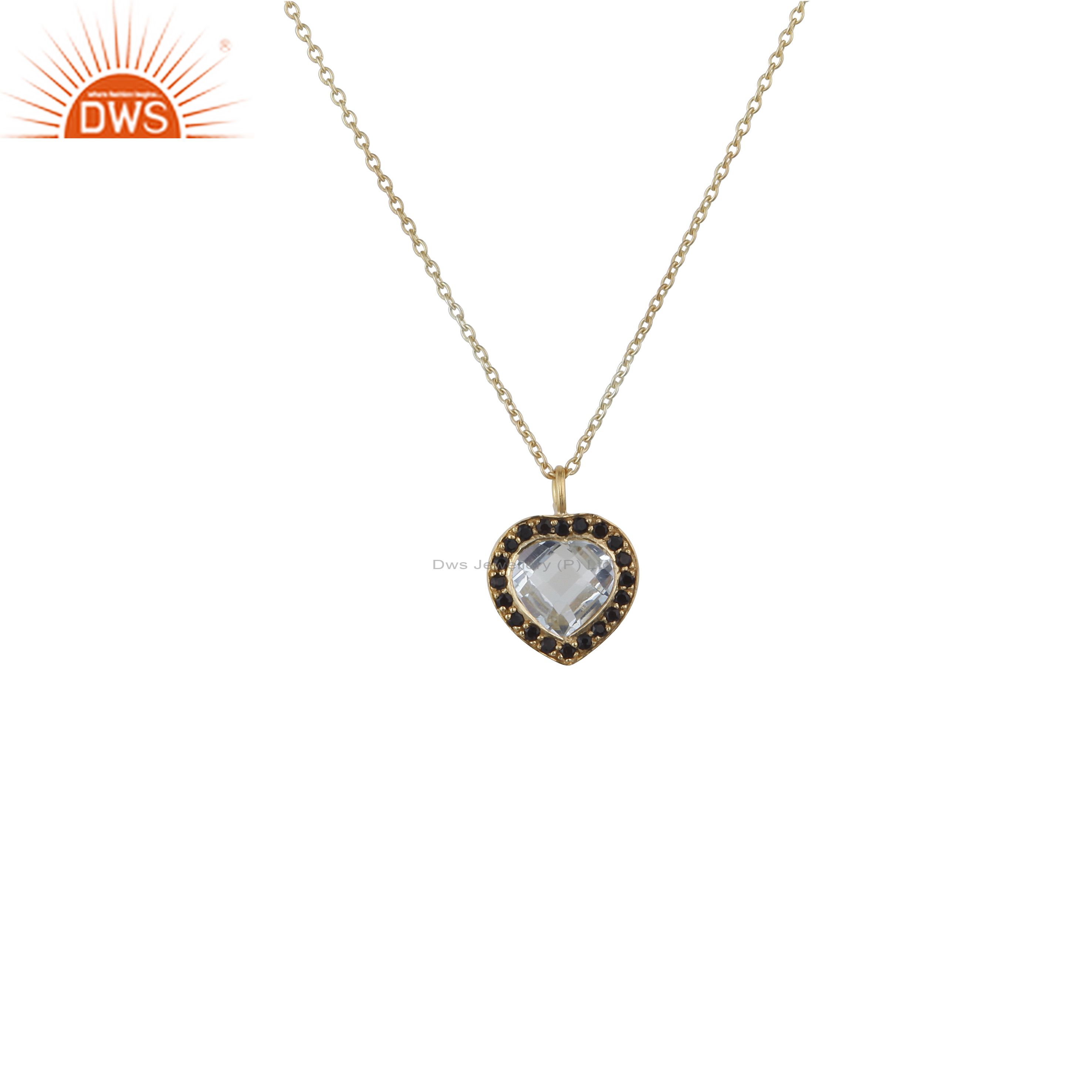 18k gold plated sterling silver crystal quartz and white topaz pendant necklace