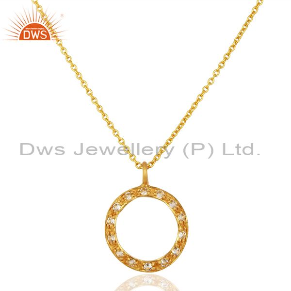 18k yellow gold plated sterling silver white topaz circle pendant with chain