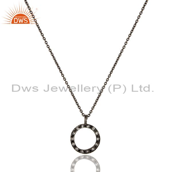 Sterling silver white topaz circle designs pendant necklace with black oxidized