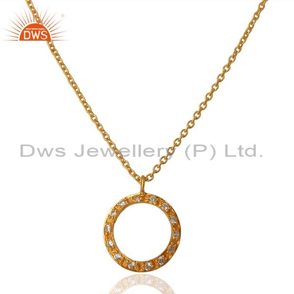 22k gold plated sterling silver cubic zirconia open circle pendant with chain