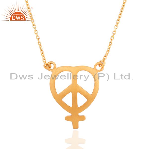14k yellow gold plated sterling silver peace sign pendant with chain necklace