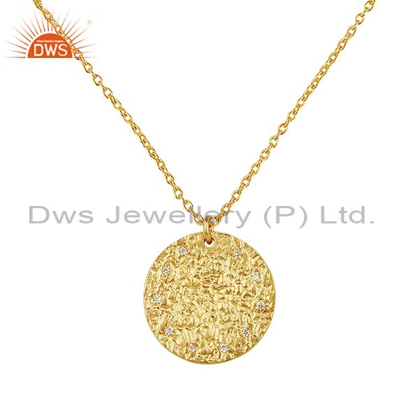 Hammered sterling silver 14k gold plated zircon chain pendant supplier