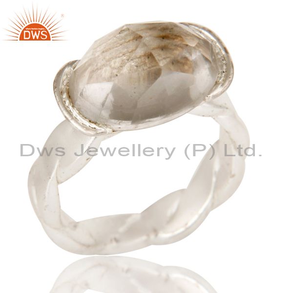 Handmade Solid 925 Sterling Silver Crystal Quartz Gemstone Oval Statement Ring