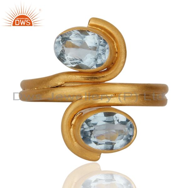 December Birthstone Genuine Blue Topaz Sterling Silver Handmade Ring 18k Gold Pl
