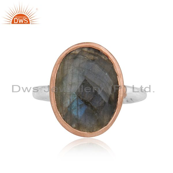 Handcrafted Dualtone Rose Gold On Silver Labradorite Ring