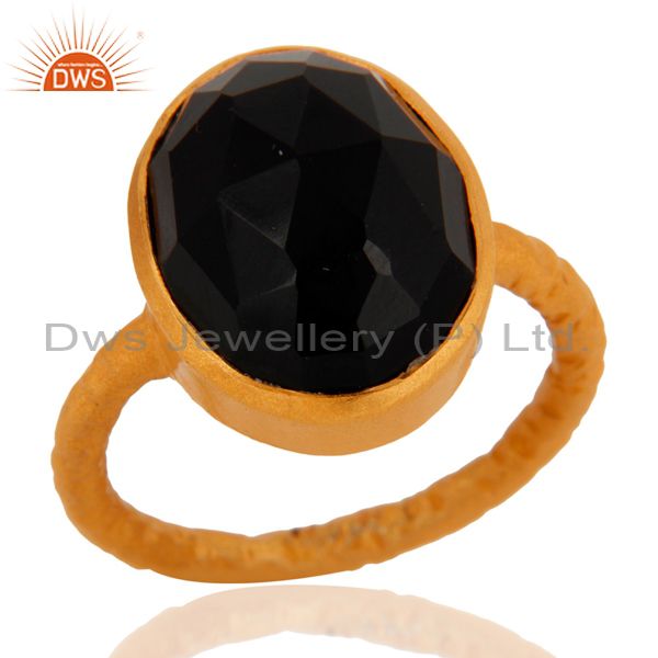 925 Sterling Silver Black Onyx Gemstone Ring With 18K Gold Plated Jewelry