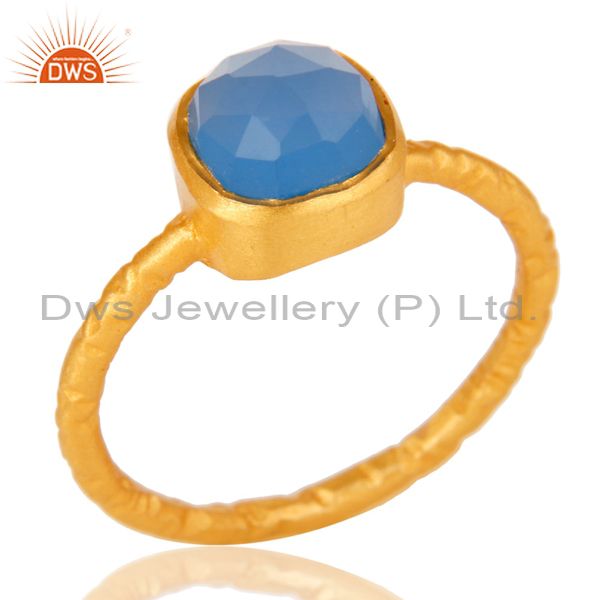 18K Yellow Gold Over Sterling Silver Dyed Blue Chalcedony Stacking Ring
