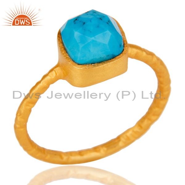 22K Yellow Gold Plated Sterling Silver Turquoise Gemstone Stackable Ring