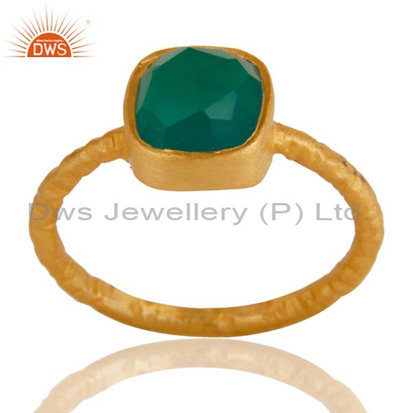 18K Yellow Gold plated Sterling Silver Green Onyx Hammered Stacking Ring