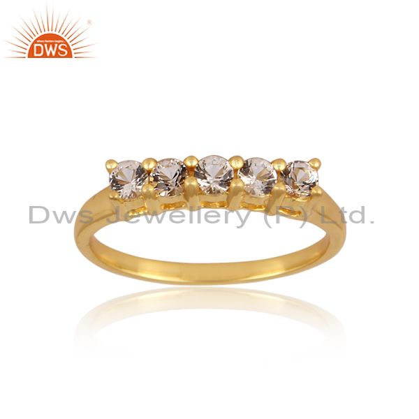 White Topaz Set Gold On 925 Silver Classic Statement Ring