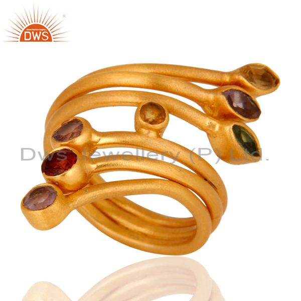 Handmade Sterling Silver Multi Color Gemstone Women Ring With 18K Gold Plated