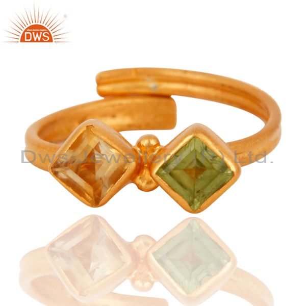 18K Yellow Gold Plated 925 Sterling Silver Citrine & Peridot Statement Ring