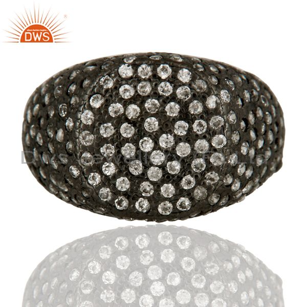 Black Rhodium Plated Sterling Silver White Cubic Zirconia Ring