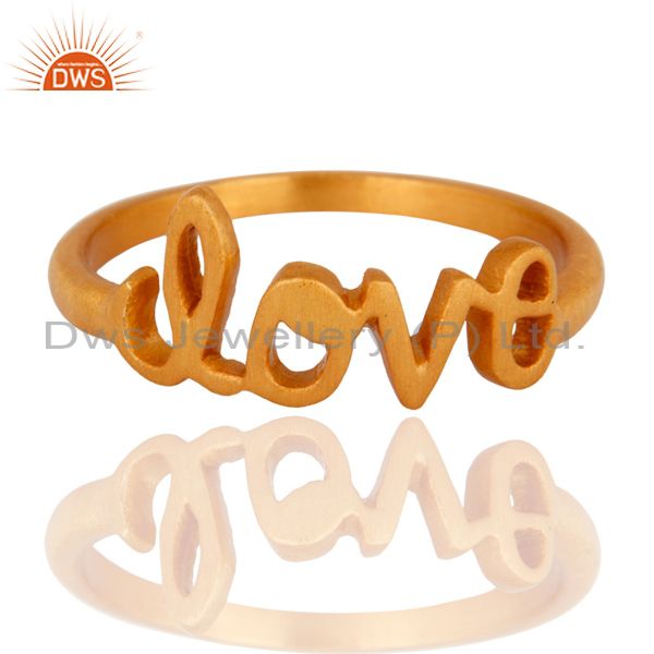 18K Yellow Gold-Plated Sterling Silver Cursive Style "Love" Band Ring