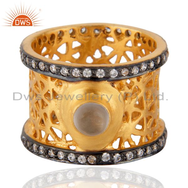 New Designer Crystal Quartz 24ct Gold Plated Filigree Designer Wedding Band Ring