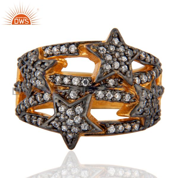24k Yellow Gold Plated Zircon Diamond Pave Star Designer Ring Fashion cz Jewelry