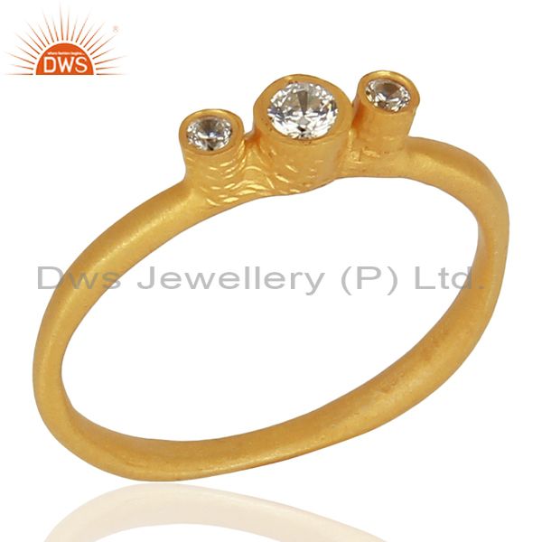 925 Silver Yellow Gold Plated White Zircon Gemstone Ring Jewelry