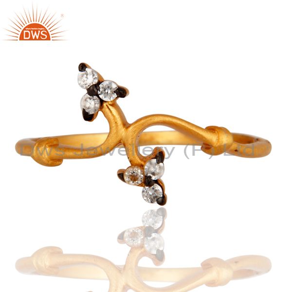 18K Yellow Gold Plated Brass White Cubic Zirconia Statement Ring