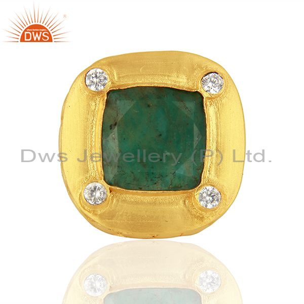 Cz Amazonite Gemstone Gold Plated Stud Ring Jewelry Supplier