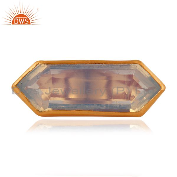 24K Yellow Gold Plated Brass Opalite Gemstone Bezel Set Fashion Ring