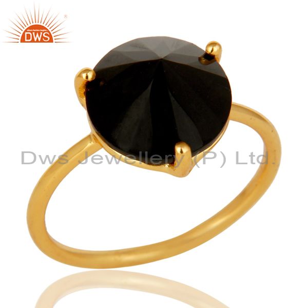 Natural Semi Precious Stone Black Onyx 925 Sterling Silver 18k Gold Plated Ring